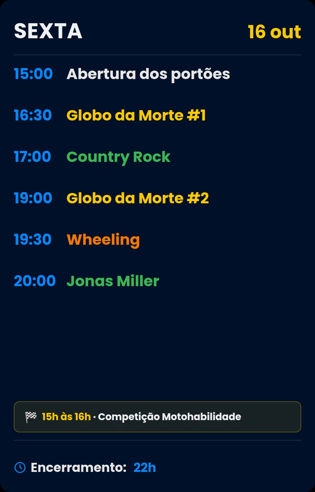 Programação sexta 16 out