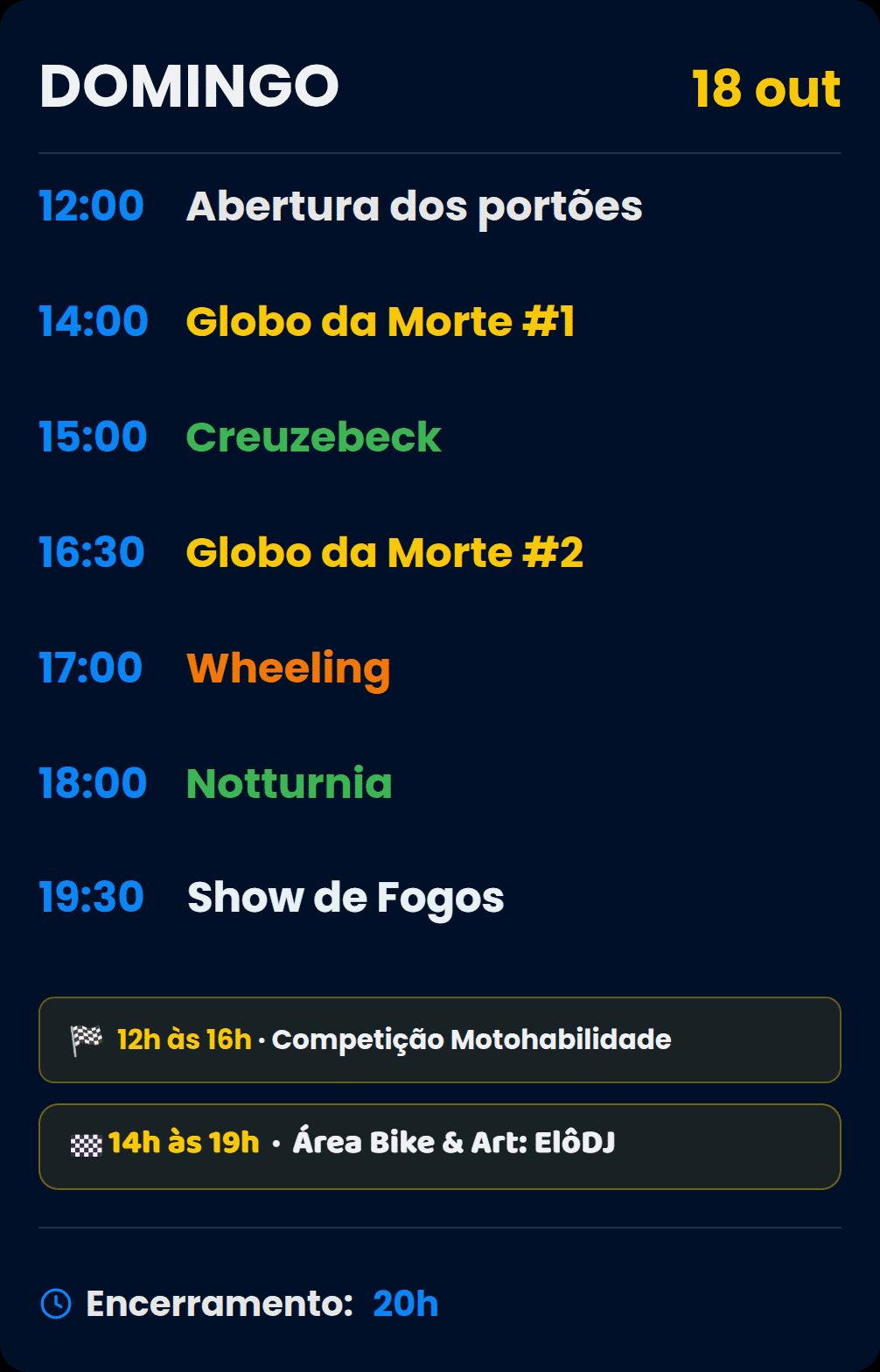 Programação domingo 18 out